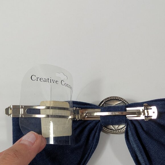 Creative Connection Statement Denim Hair Bow Barrette Rodeo Western Theme - Picture 4 of 8